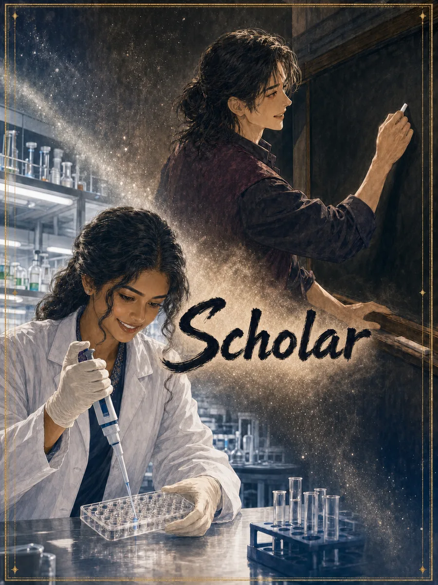 Scholar (正印) character card — life-science researcher and mathematician