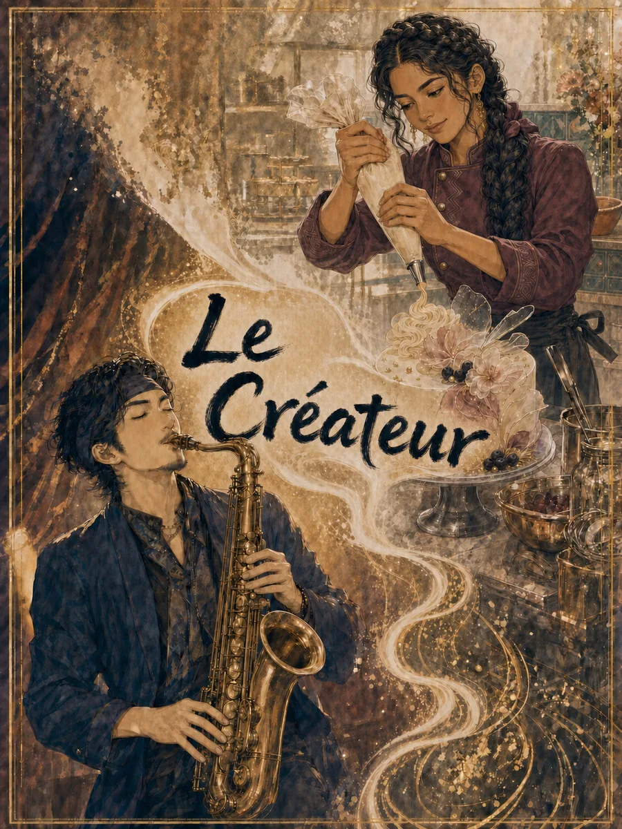 Le Créateur (食神) carte de personnage — saxophoniste de jazz et cheffe pâtissière