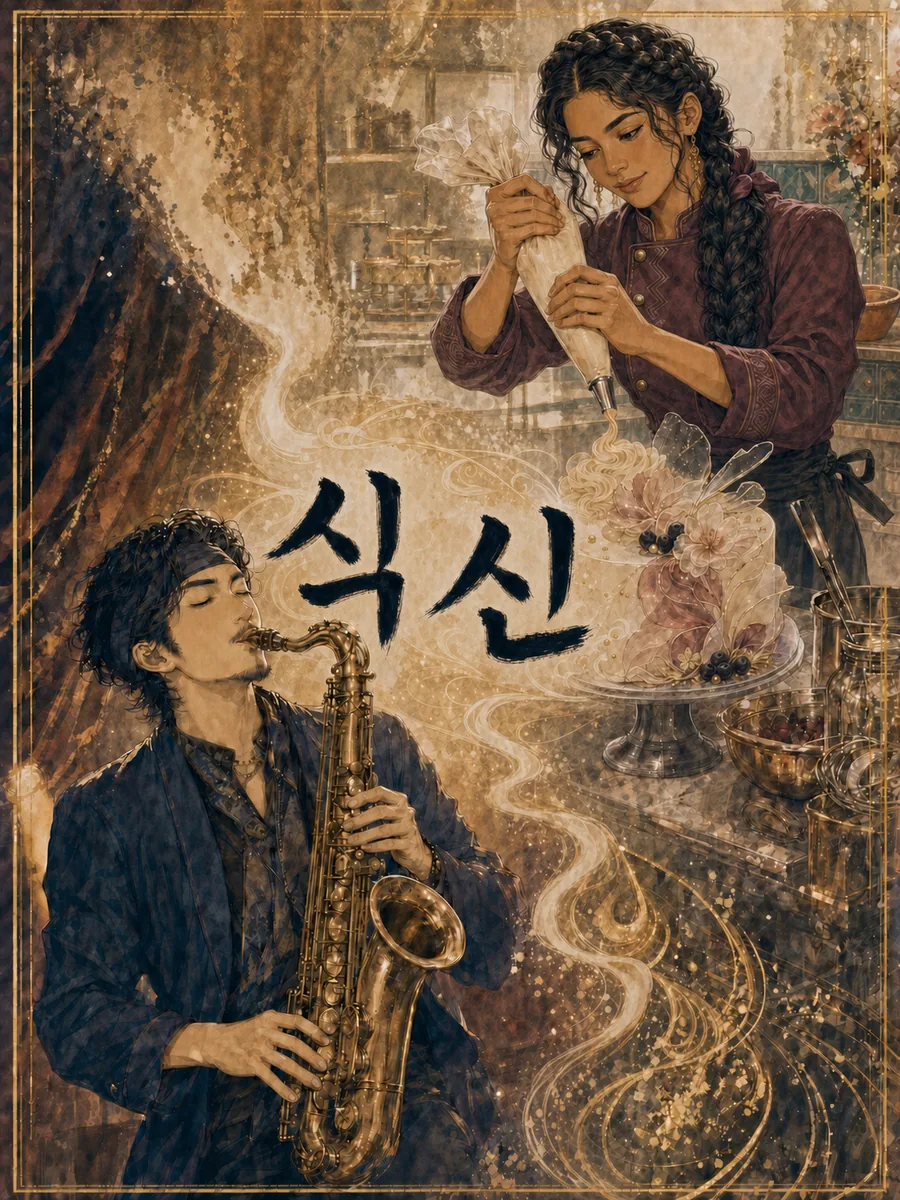 식신 (食神) 인물 카드 — 재즈 색소포니스트와 파티시에